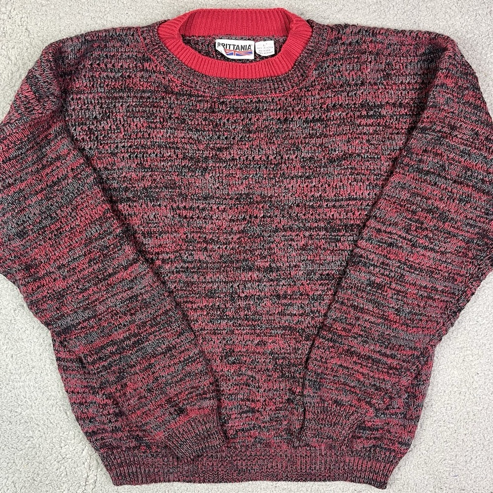 Vintage Brittania Sweater Knit Sweatshirt Acrylic Red Black Size Large